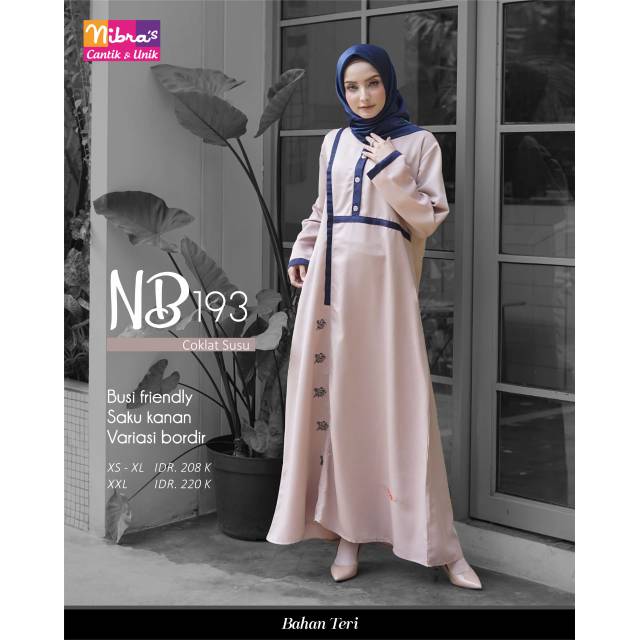 Gamis Nibras Polos Bordir NB 193 Coklat Susu