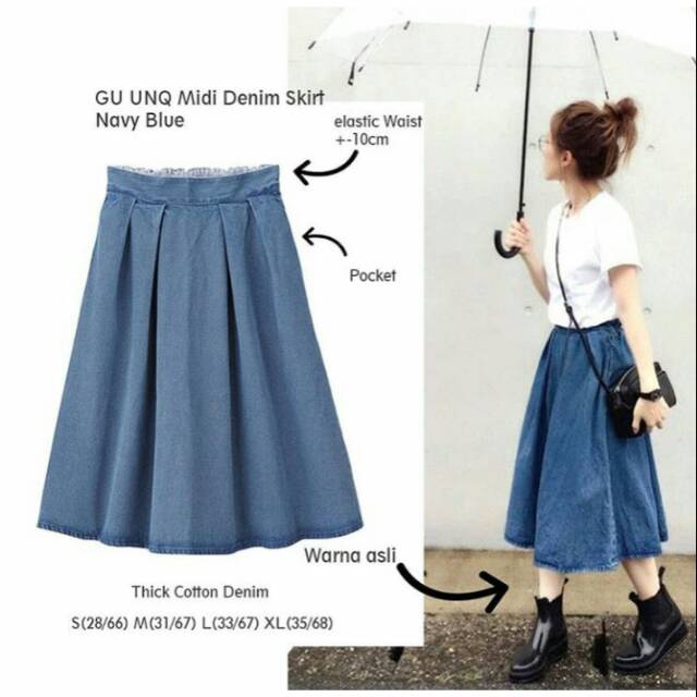 GU Uniqlo Midi Denim Skirt Navy Blue
