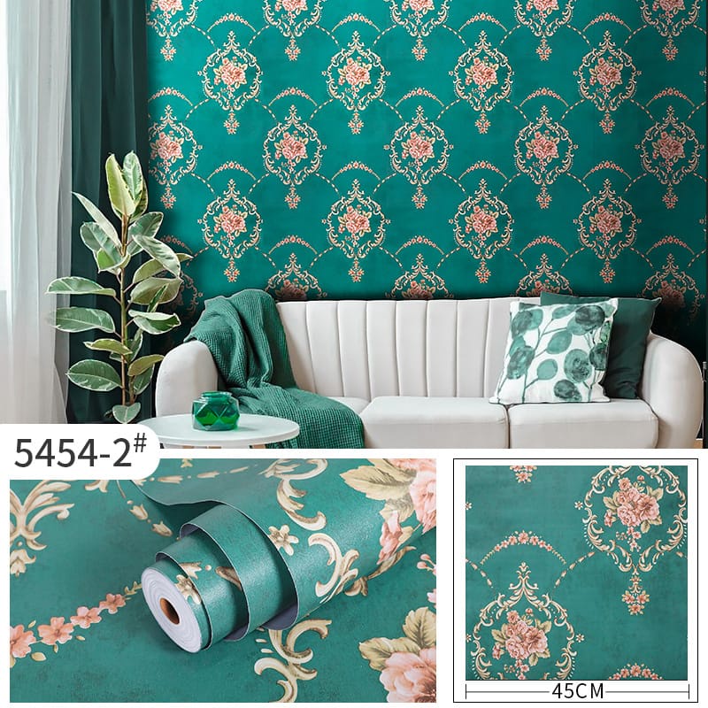 WALLPAPER DINDING MOTIF 3D 45x1000 Cm / STIKER TEMBOK TERMURAH-8.Hijau Tua Bunga