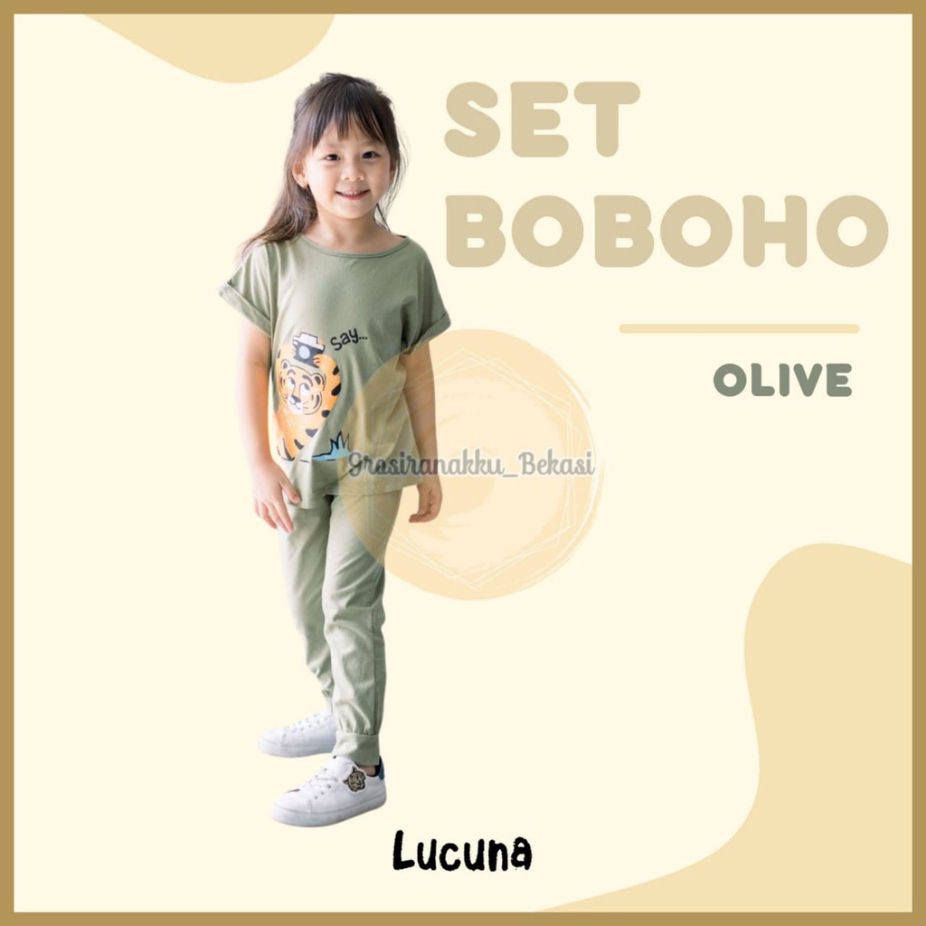 Setelan Anak Unisex Boboho Lucuna Warna Olive Size 1-5 Thn