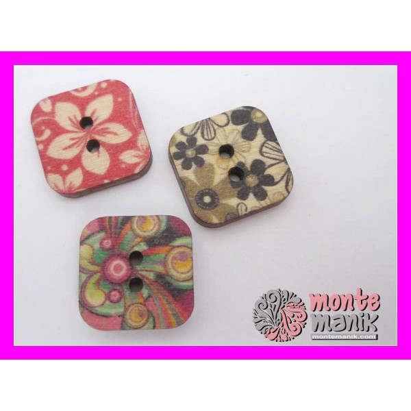 

5 Pcs Bahan Craft Kancing Kayu Kotak Motif - KKN-06