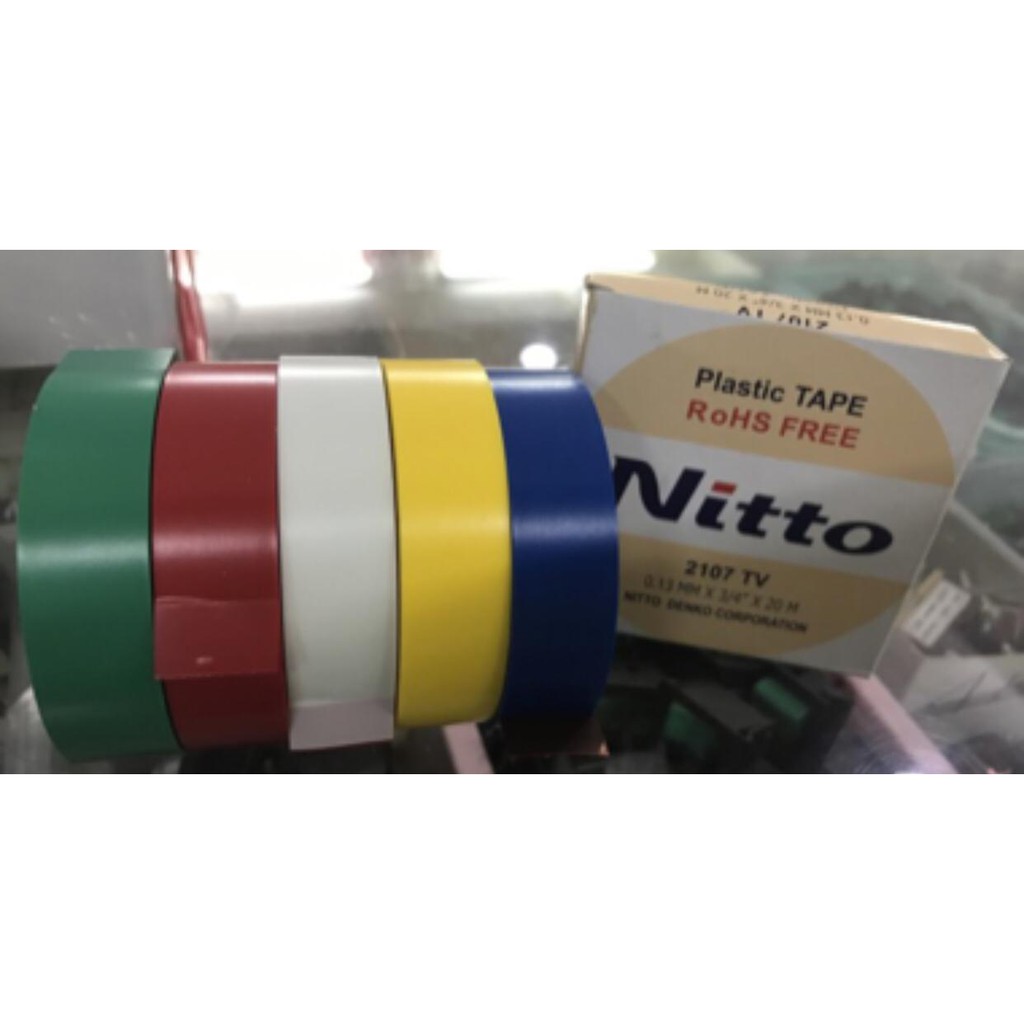 plastic tape nitto 3/4&quot;x20m hijau/ merah/ putih /kuning / biru ORI