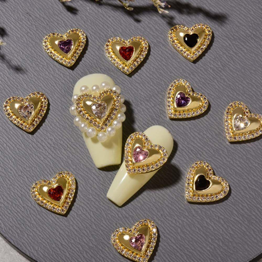 AUGUSTINA Agustina Bentuk Cinta Perhiasan Kuku Pesona Fashion Gaya Jepang Manicure Nail Art Ornamen 3D Kuku Stiker Nail Art Dekorasi