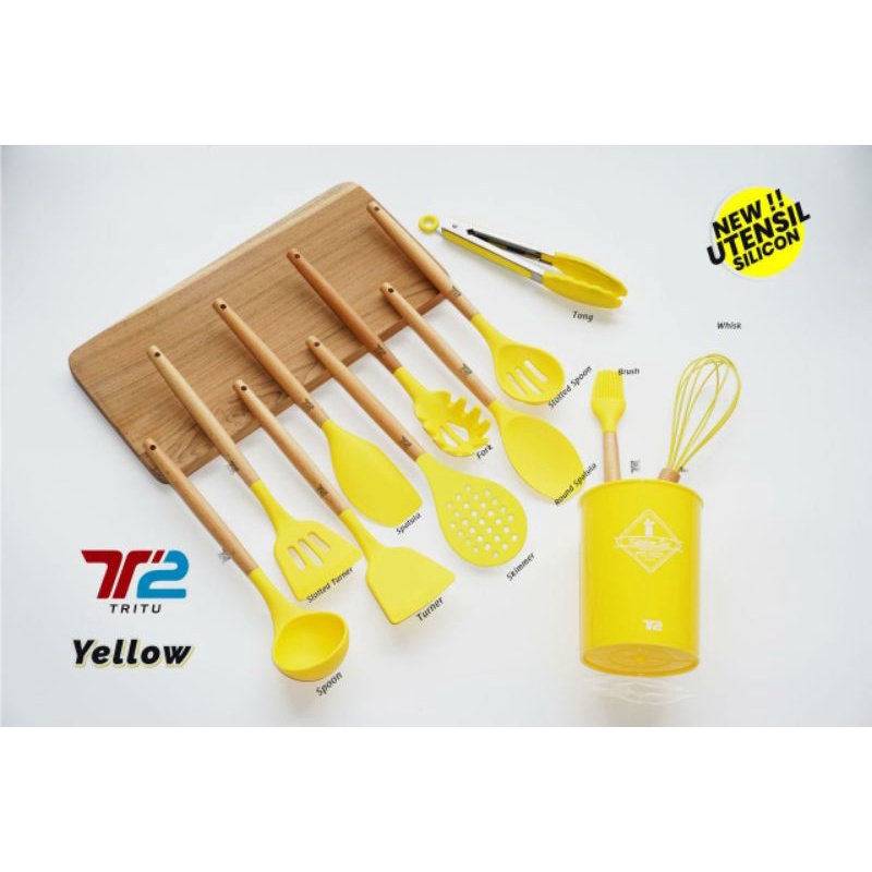 READY KITCHEN UTENSIL SET TRITU SUTIL SILIKON MARBLE SPATULA SENDOK MASAK KHAKI GAGANG KAYU