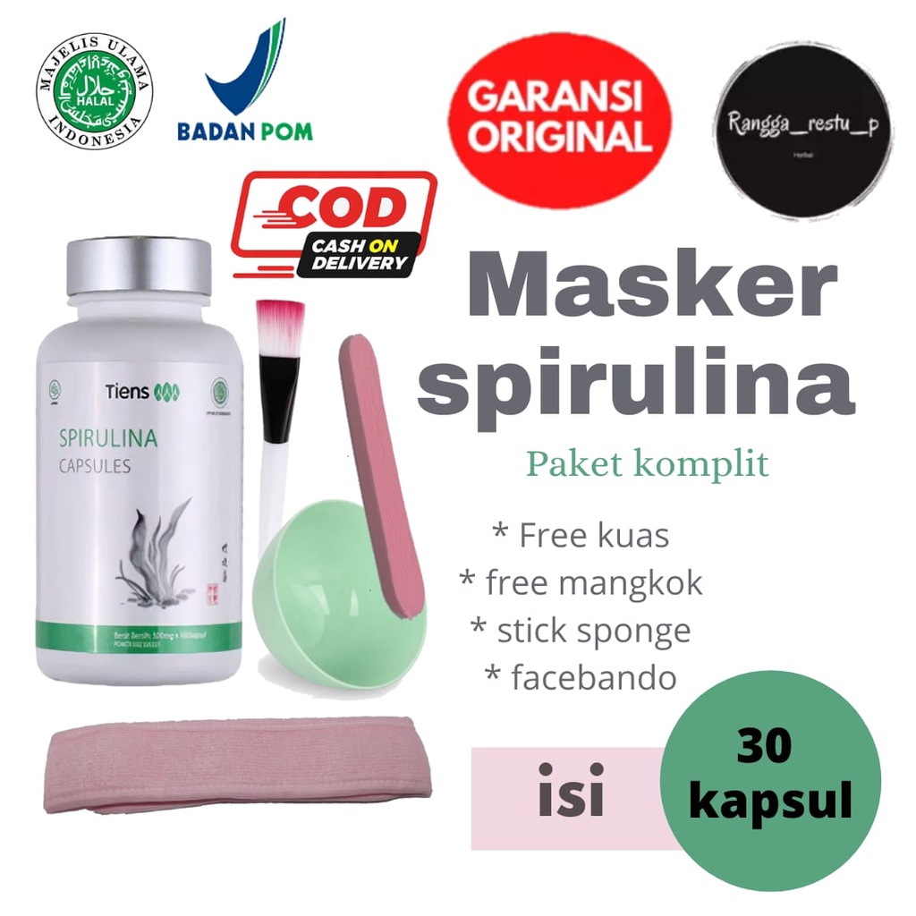 MASKER SPIRULINA TIENS 30 KAPSUL  |  FREE KUAS,MANGKOK,BANDOMASKER, STICK SPONGE