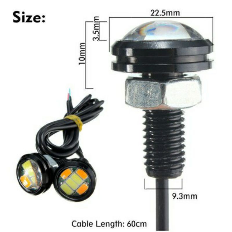 Lampu LED Mata Elang baut 2 warna, 2in1 Eagle Eyes Sein Senja rem Mobil Motor DC 3 kabel-7