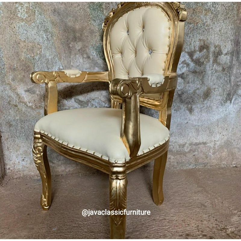 KURSI MAKAN GANESA UKIR JOK EMAS GOLD MEWAH TERAS SANTAI GANESHA BAHAN KAYU JATI-2