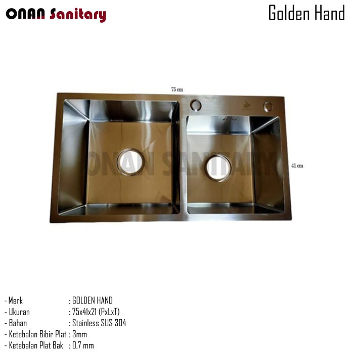 Wastafel - Kitchen Sink / Bak Cuci Piring 7541 Golden Hand Stainless