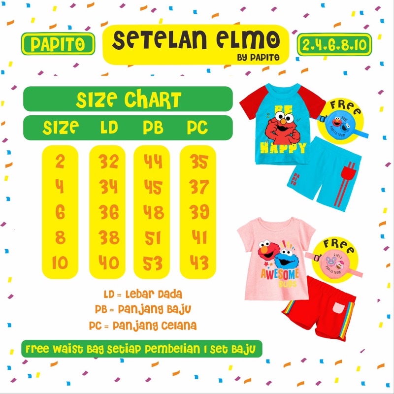 Setelan Elmo Papito free sling bag