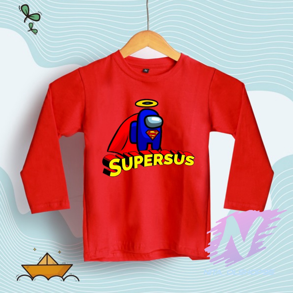 KAOS AMONG US SUPERMAN BAJU KAOS ANAK LENGAN PANJANG AMONG