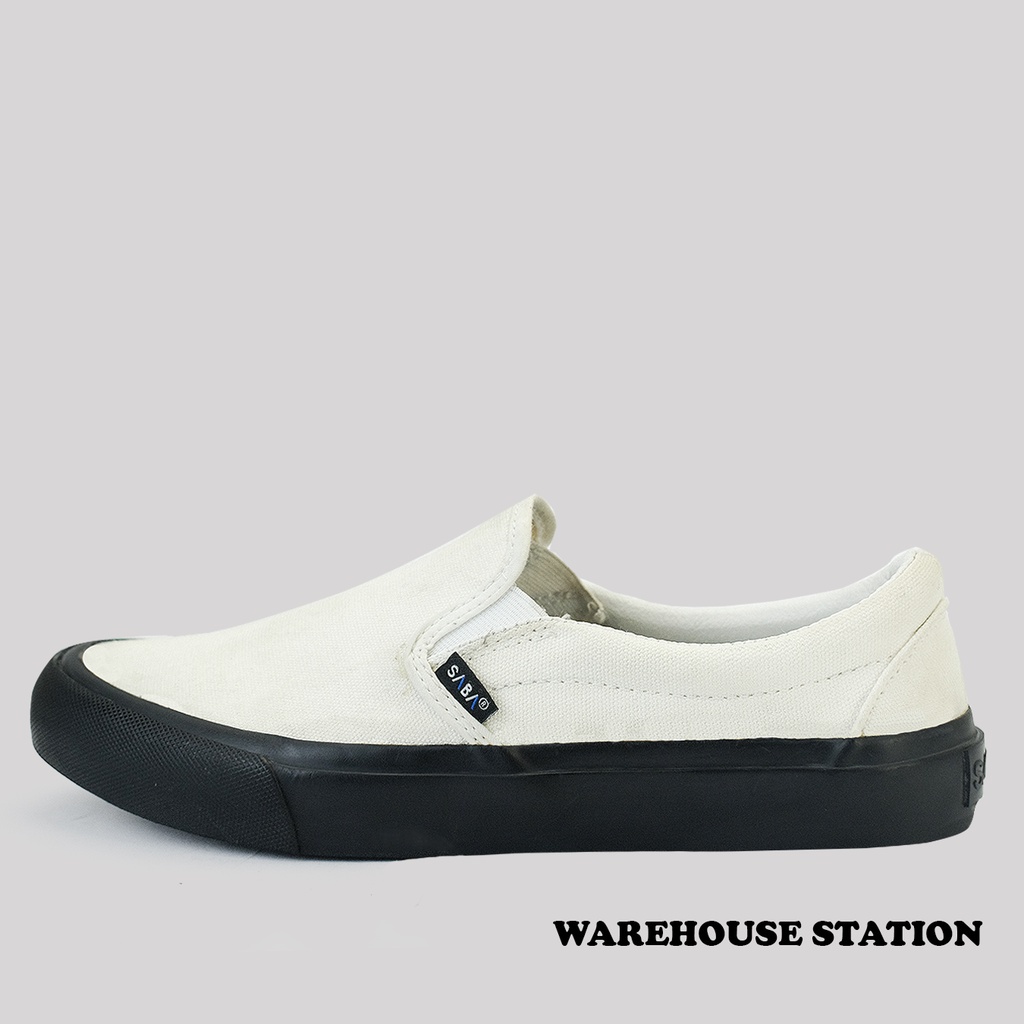 SABA Vintage Slip On Off White Black - Sepatu Sneakers Casual Pria Wanita