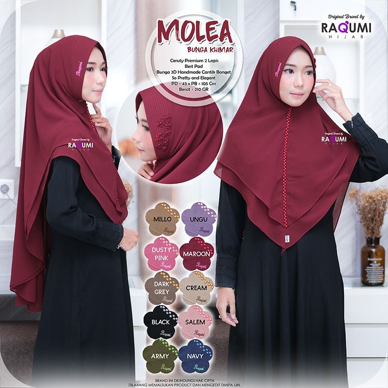 MOLEA BUNGA KHIMAR ORIGINAL RAQUMI | KHIMAR BUNGA RAQUMI | KHIMAR CERUTY | Khimar dustypink