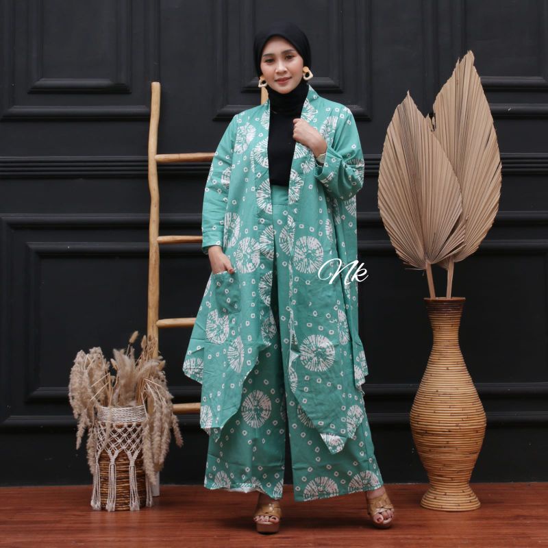 (COD) NEW Baju Batik Vest Outer Setelan Wanita Celana Kulot Elegant Buat Kondangan