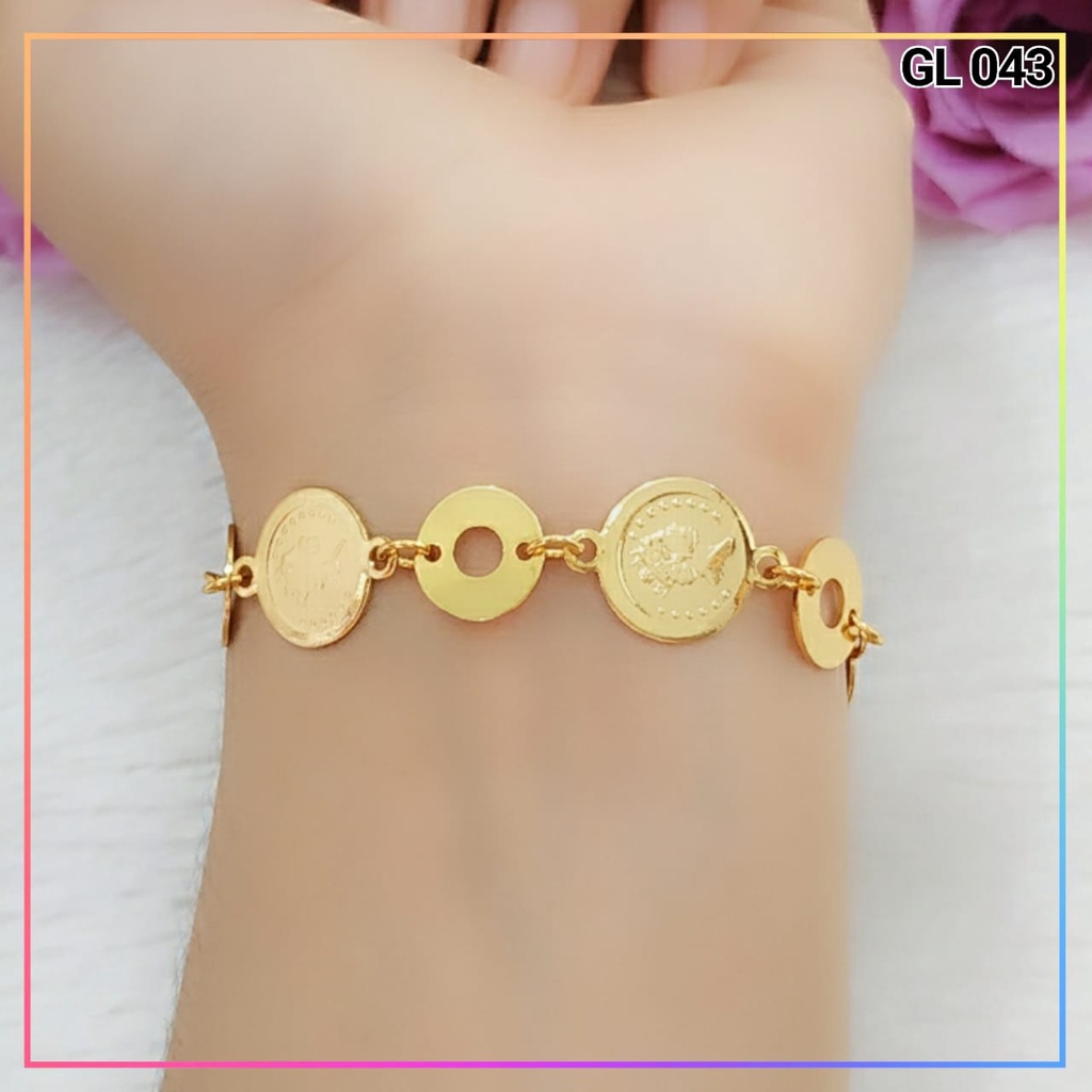 Gelang xuping gelang dewasa rantai Koin kombi plat simple perhiasan wanita murah lapis emas gold GL 043