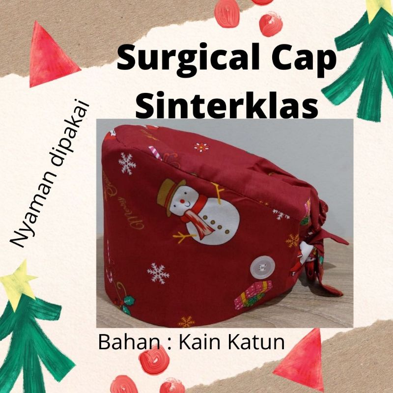 Topi medis surgical cap topi perawat head cap motif sinterklas