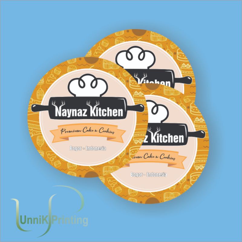 

Stiker Label Kemasan Custom Produk Makanan Roti Kue Pakaian Souvenir
