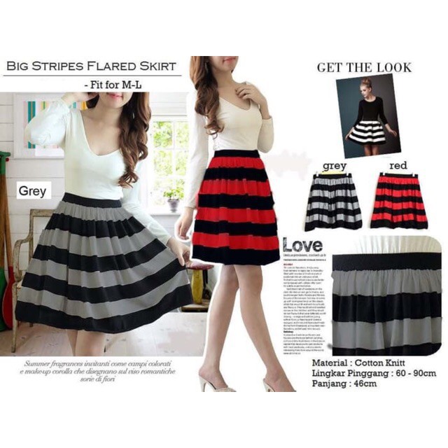 Red big stripe flare skirt