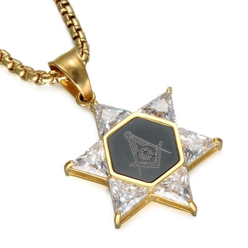 Kalung Rantai Liontin masonic masonic Bahan Stainless Steel Warna Gold untuk Pria