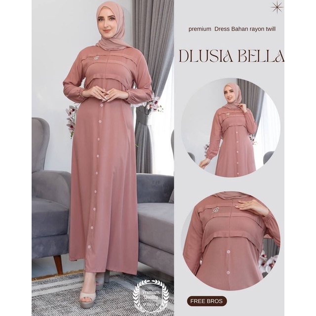 Daster Arab Dlusia BELLA Maxi Dress Premium Gamis Twill Ori Free Bross