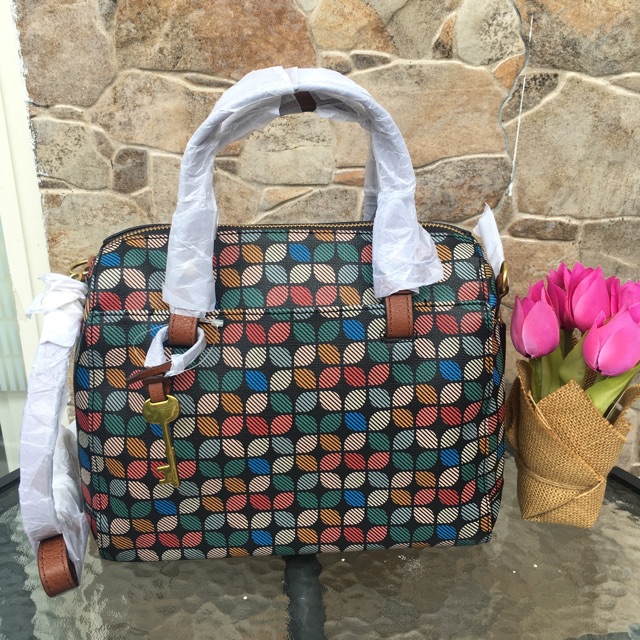 Tas fossil rachel satchel black multi original authentic bag