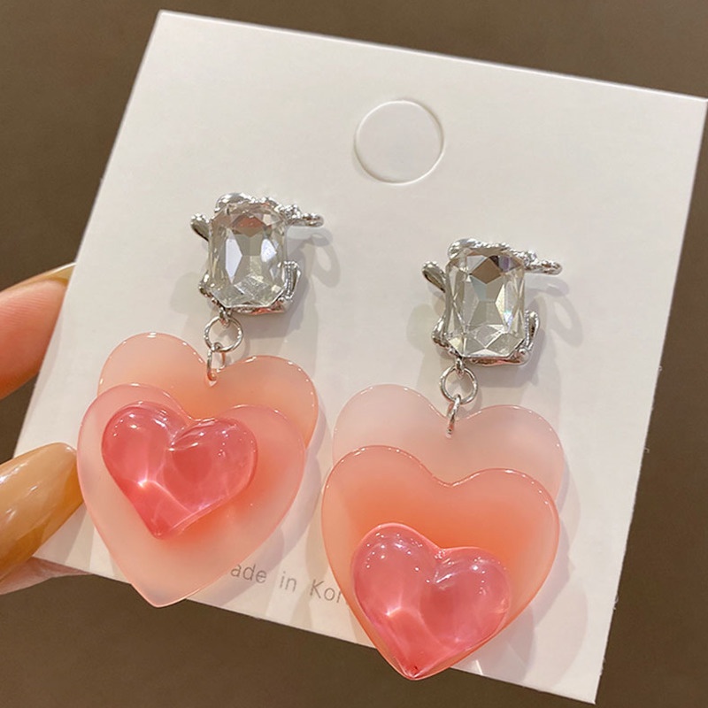 Anting Bentuk Hati Warna Pink Untuk Aksesoris