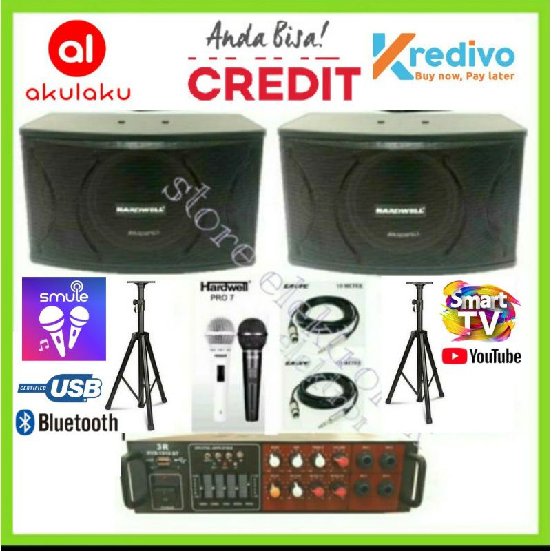 Paket Karaoke Speaker Hardwell 10 Inch Ampli Bluetooth - Stand - 2 Mic - 2 Kabel 10 M