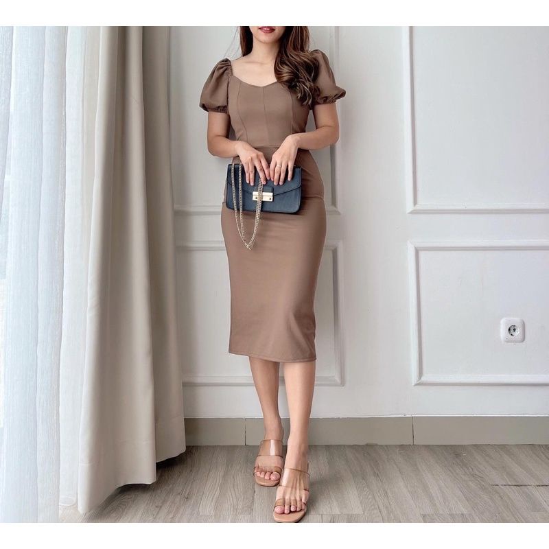 Midi Dress Wanita Hellena Casual bodycon