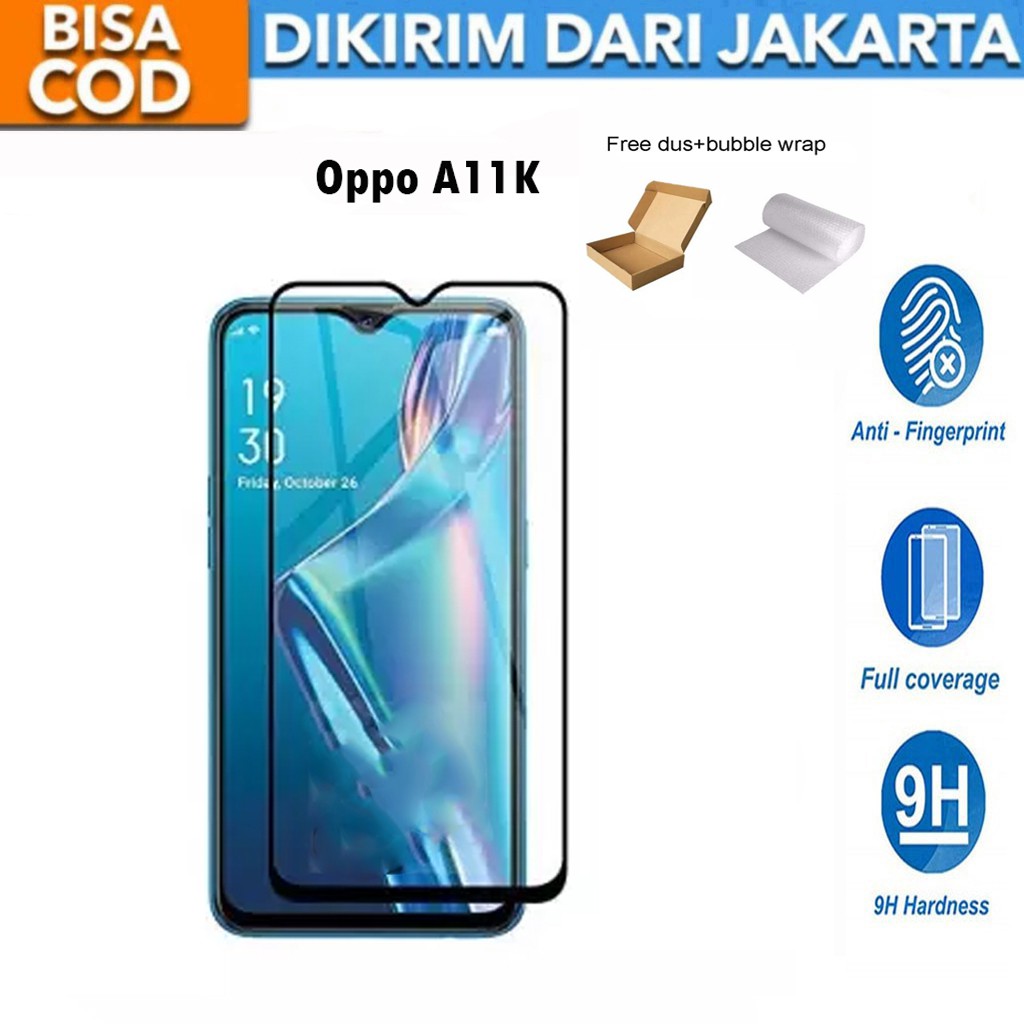 Tempered Glass Oppo A11K Full Cover / Full Screen Protector Anti Gores