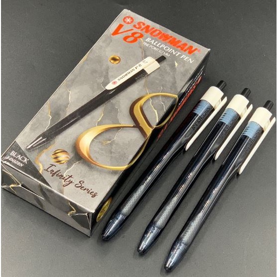 

HJK (12pc) Pen Snowman V8 Infinity Series / Ballpoint Retractable 0.7mm / Pulpen Semi Gel Snowman