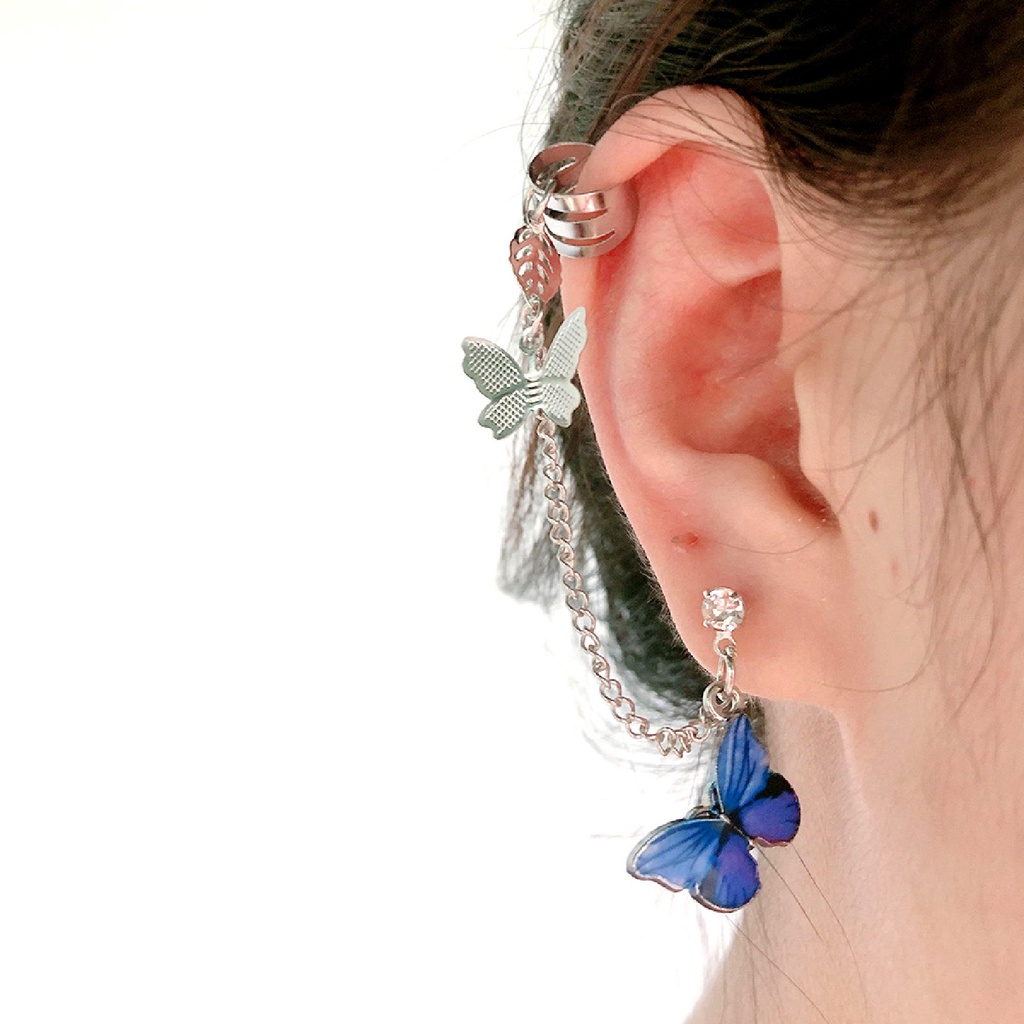 Hu Hu Hu Hu Hu Alat Bantu Pasang Kacamata♡ 1pc Anting Rantai Panjang Bentuk Kupu-Kupu Tahan Lama Gaya Punk Untuk Aksesoris Perhiasan