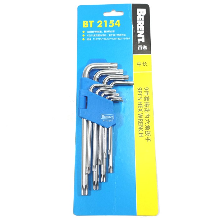 BERENT BT 2154 Hex Wrench 9pcs T10-T50 / Kunci L Set