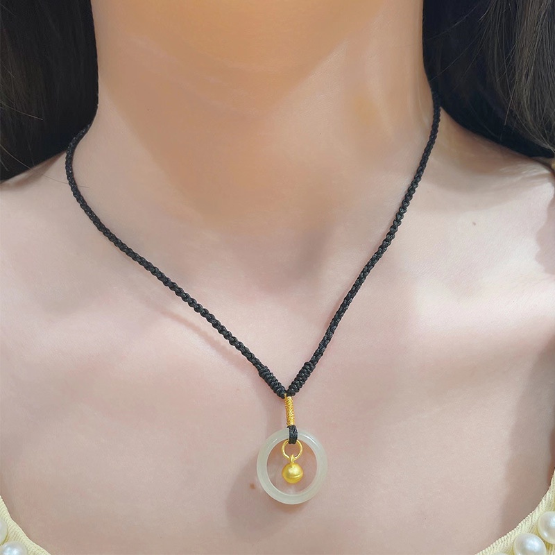 Kalung Tali Liontin Giok Hetian Alami Warna Hitam Untuk Pria Dan Wanita