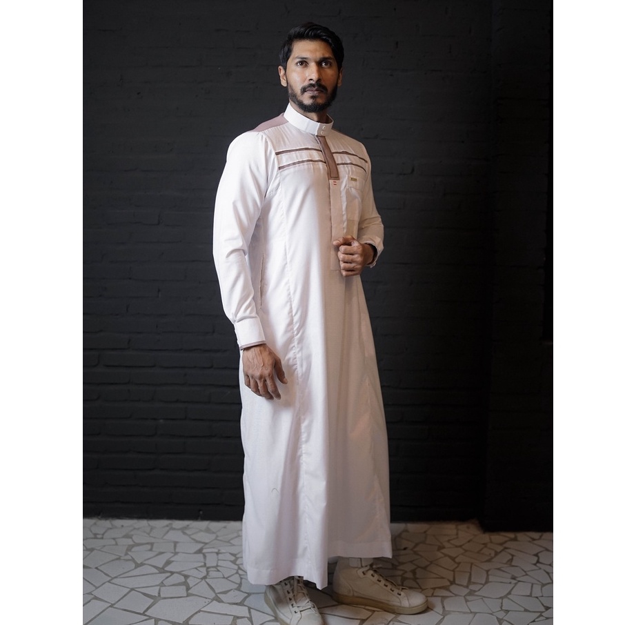 Jubah Gamis Slimfit Busana Muslim Pria Terbaru Limitied Edition Shahama Lengan Manset Putih Army Mil
