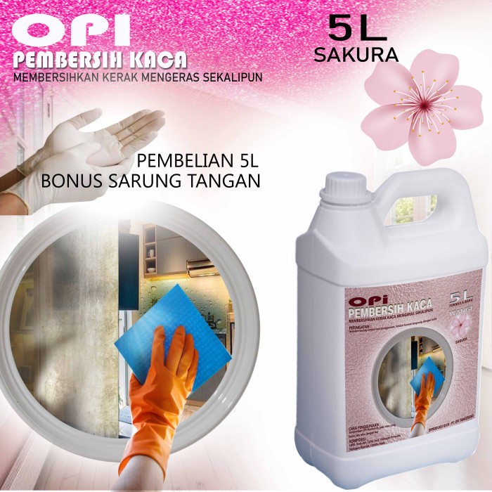 Cairan Pembersih Kaca 5 Liter wangi sakura dll Bonus Sarung tanganFormula Baru pilihan wangi Produk OPI baru Suplayer terpercaya sudah ada izin edar resmi by Oke sabun suplayer