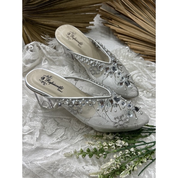 sepatu wanita Nakita wedding silver tinggi 7cm kaca