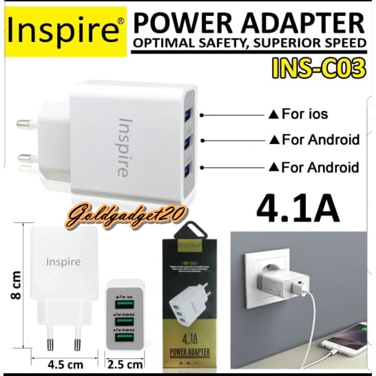 TRAVEL CHARGER  4.1 AMPERE 3 PORT INS-C03
