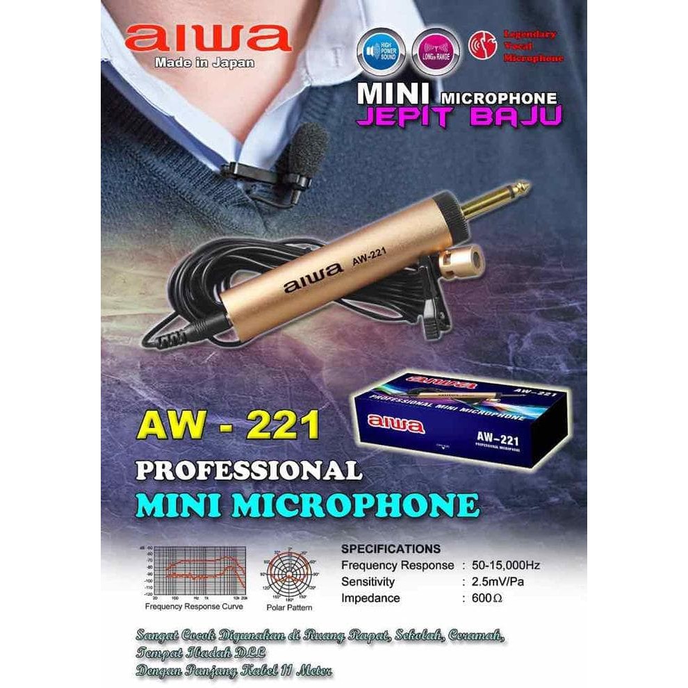 Aiwa Condenser Clip On Microphone AW221 (Mic Jepit / Mic Imam