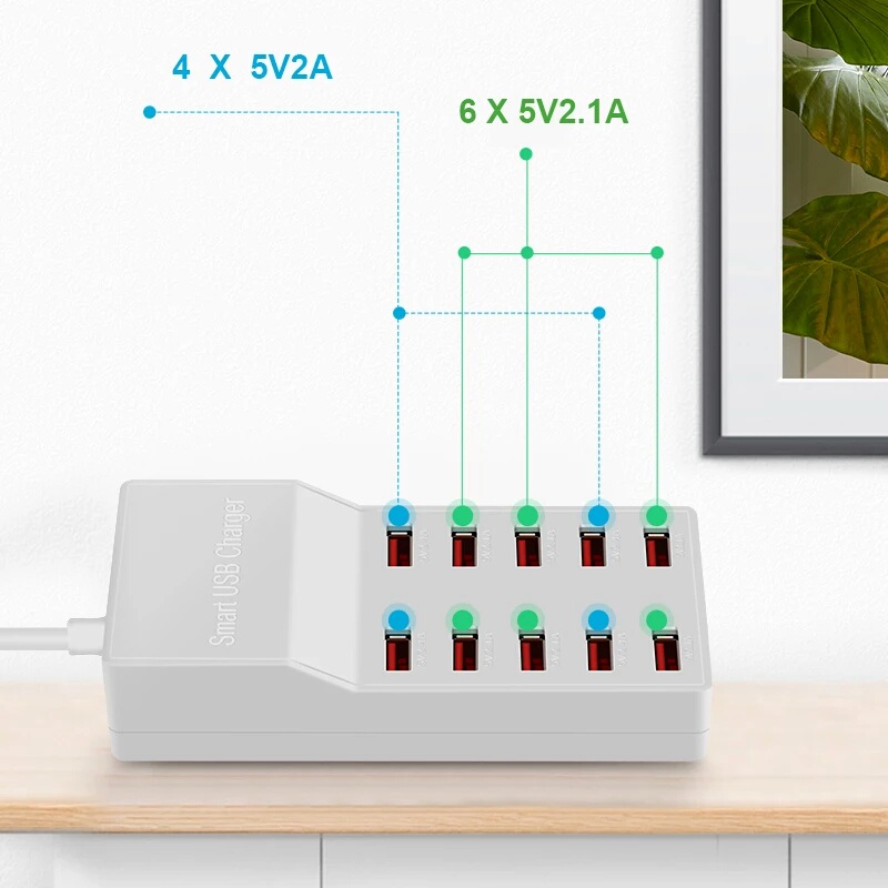 CHARGER USB 10 PORT QUICK 3.0 FAST CHARGE 50W PD