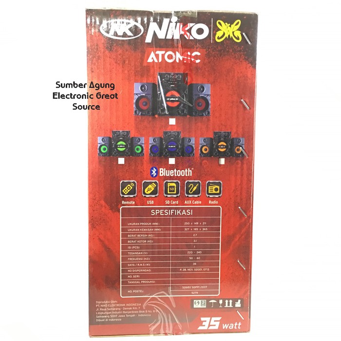 Speaker 2.1 Atomic Merk Niko Speaker Aktif 35W Bass Bluetooth MP3 Leng