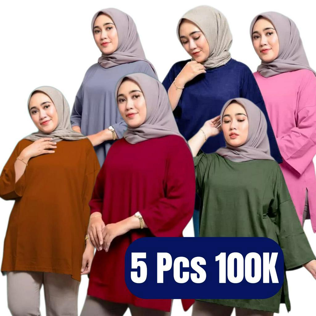 Charyatink - Atasan Tunik Polos Wanita Bahan Babyterry Premium M/L/XL/XXL Isi 5 Pcs