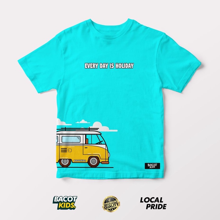 BACOT KIDS - Kaos Anak Unisex Transport Series Warna Biru Muda