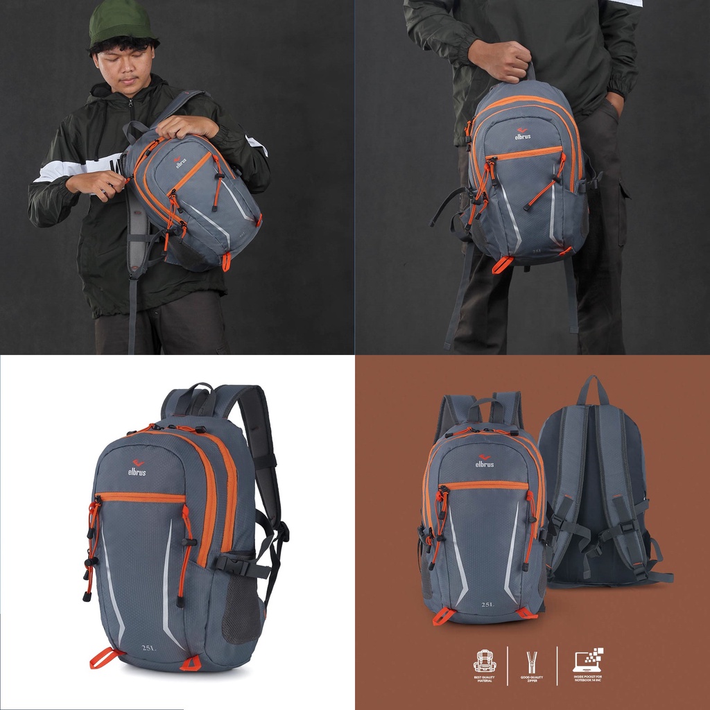 Tas Ransel Sekolah Kuliah Dengan Slot Laptop 14inch Kapasitas 25 Liter Backpack Elbrus Original Tas Punggung