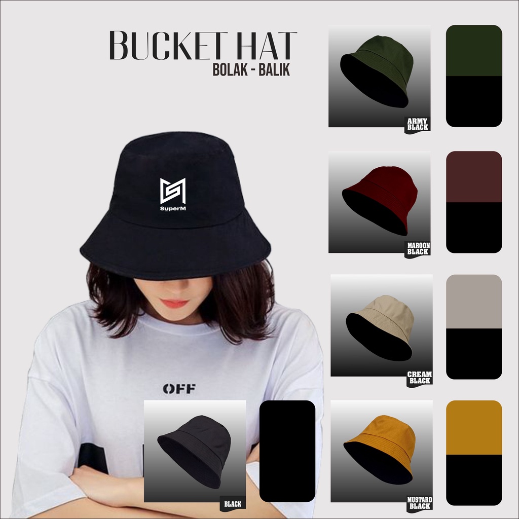 TOPI BUKET SuperM Bucket Hat Dewasa Pria Wanita Korea Kpop Buckethat Distro Premium Bolak Balik 2 Wa