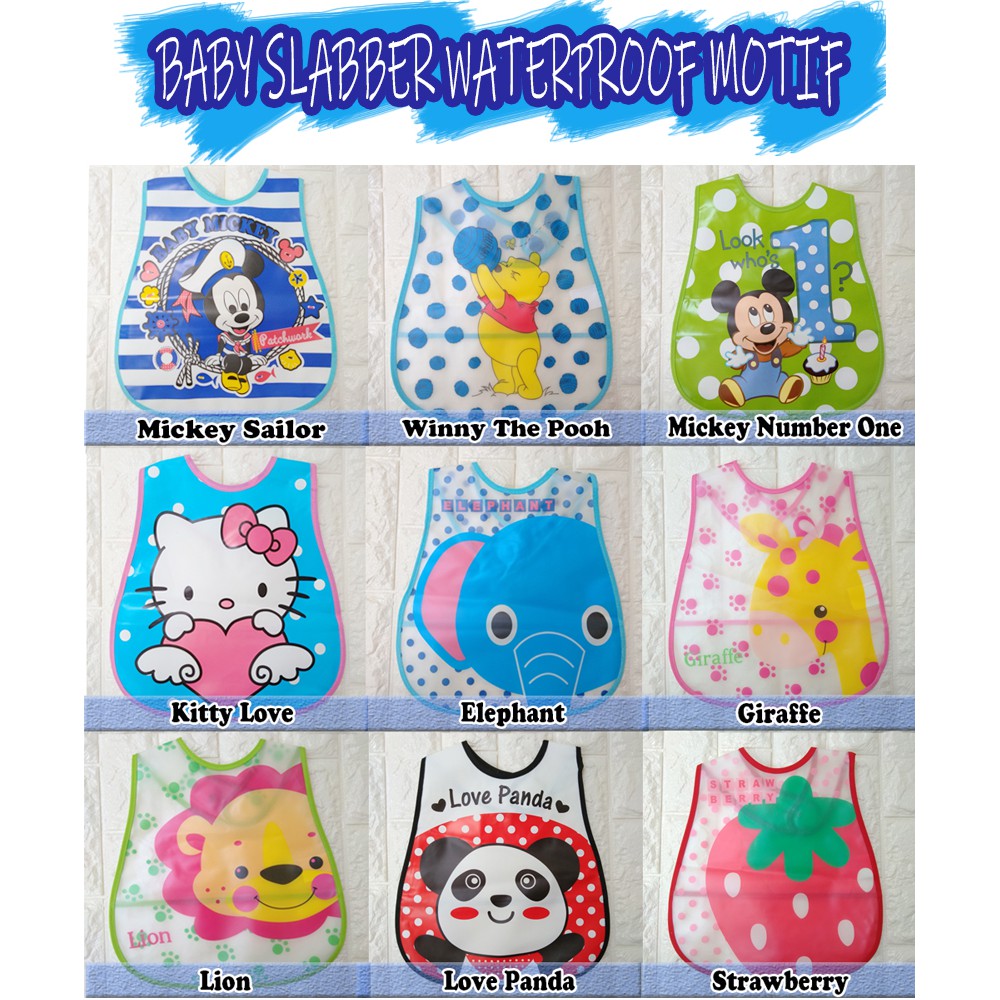 Baby Slabber Motif Waterproof motif Celemek / mangkuk Bib Slaber Bayi Makan chn