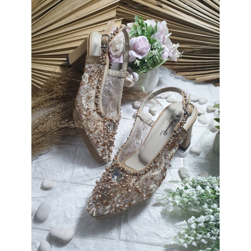 sepatu kiyarisa Nude gold tinggi 7cm bahan