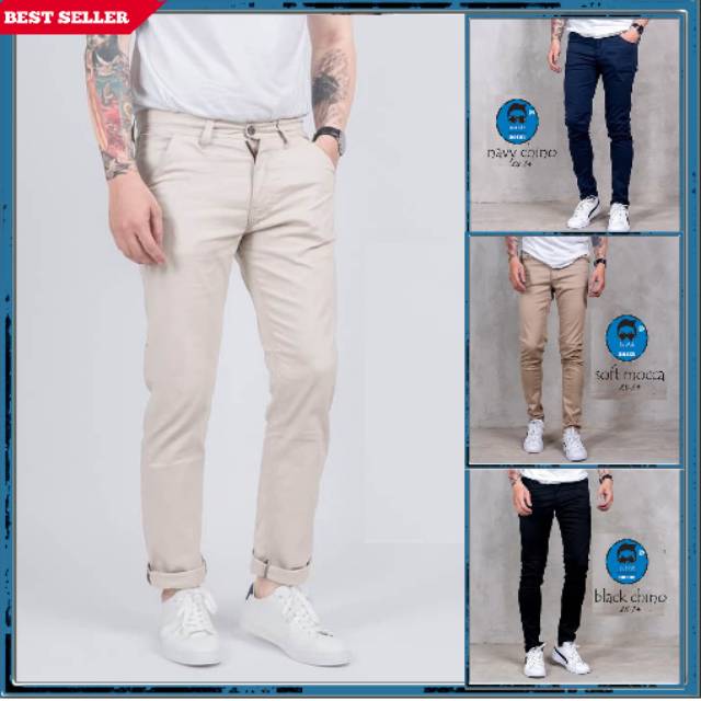  CELANA  CHINO PANJANG  PRIA  SLIMFIT COWOK  KEKINIAN  CREAM 