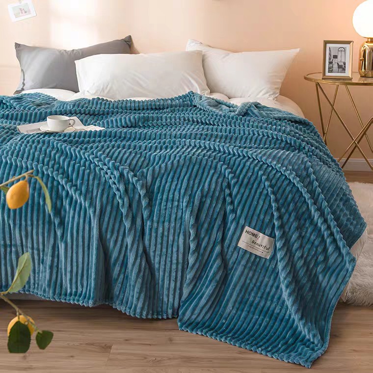 Selimut Bulu Halus Salur Dewasa Motif Polos Aesthetic Murah Terlaris Elegant 180x200 New Arrival-BLUE
