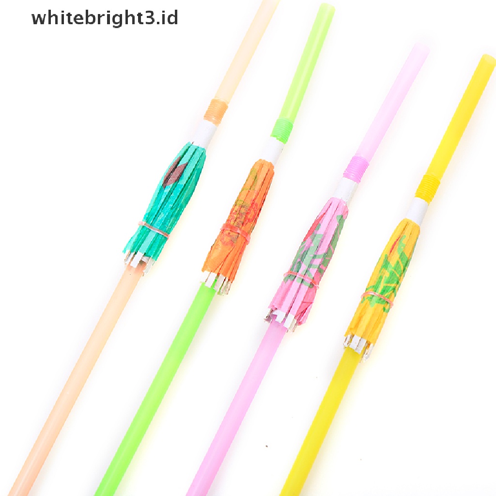 (whitebright3.id) 50pcs Sedotan Jus Buah / Cocktail Bentuk Payung Bahan Plastik