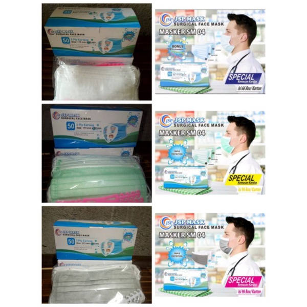 MASKER EARLOOP SURGICAL MASK MERK JSP 3PLY IJIN KEMENKES