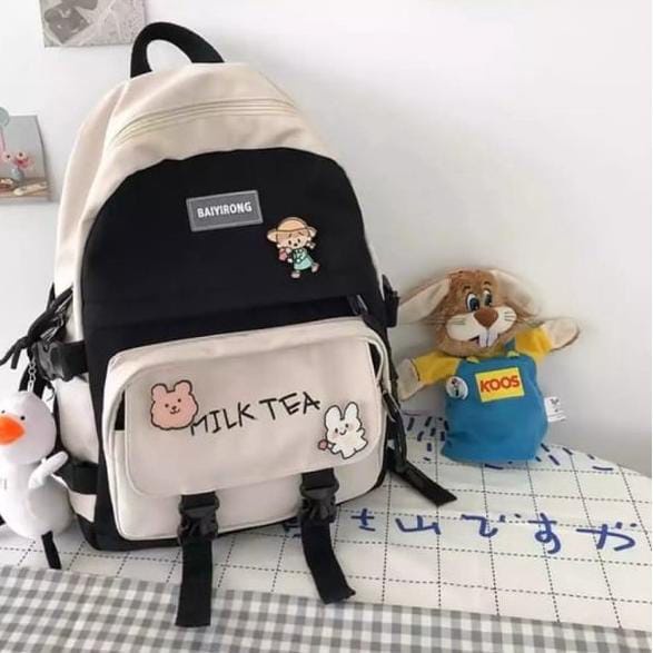 PTM - Tas Ransel Sekolah Milk Tea Printing Kekinian Anak Perempuan